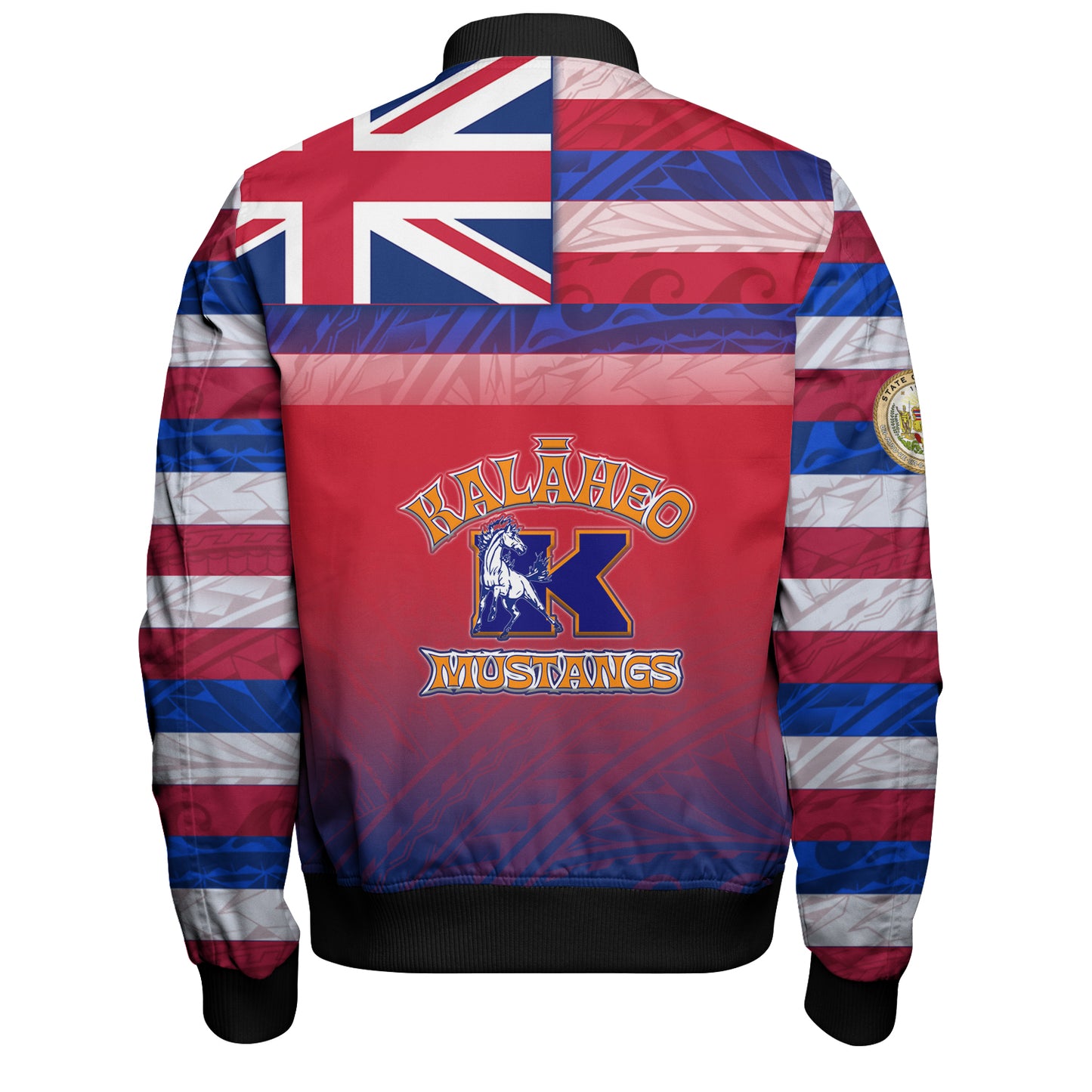 Hawaii Kalaheo High School Bomber Jacket Flag Color With Traditional Patterns