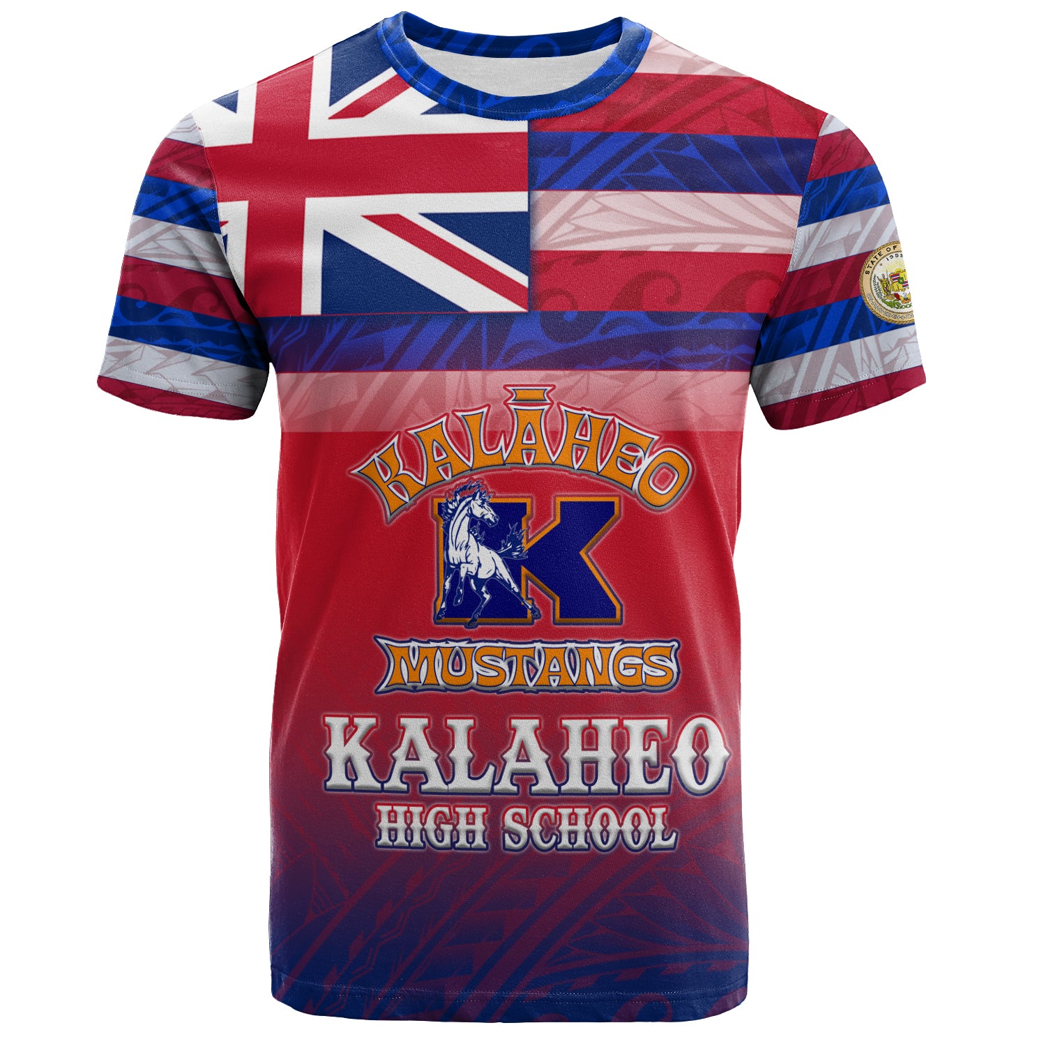 Hawaii Kalaheo High School T-Shirt Flag Color With Traditional Patterns