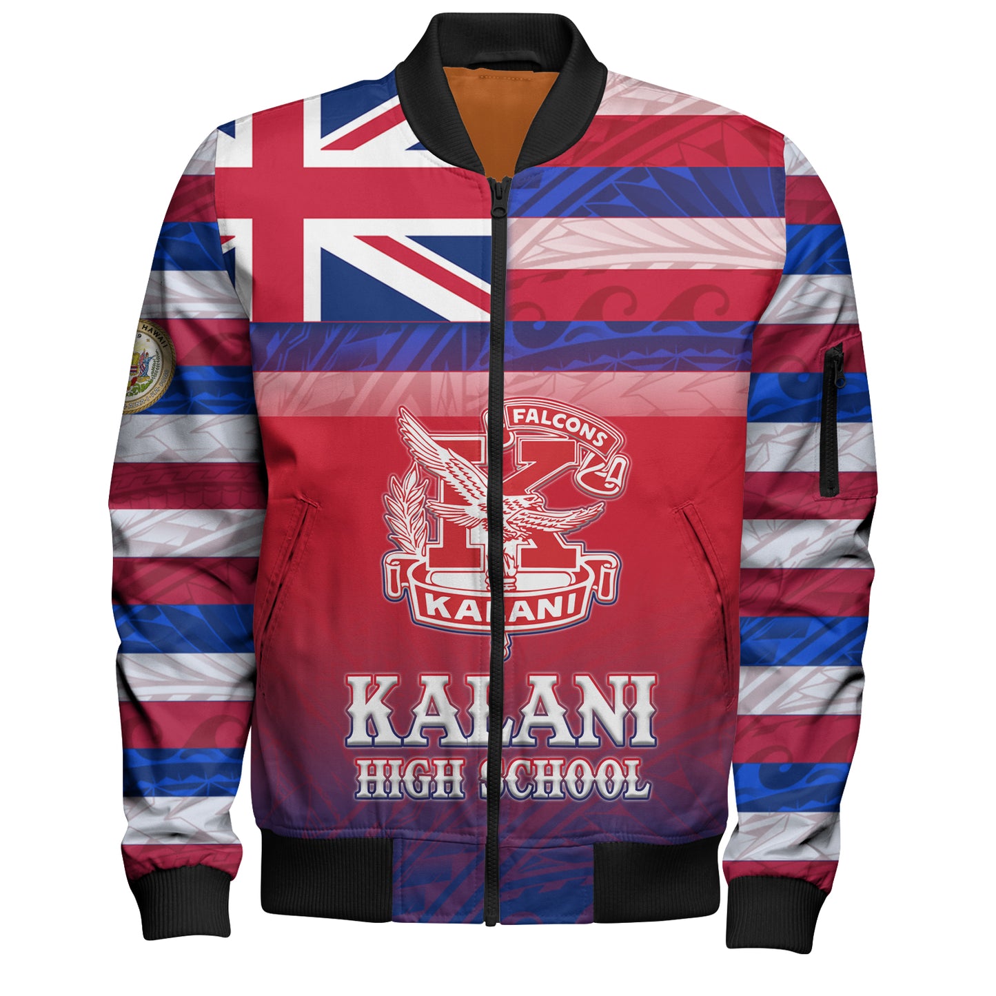 Hawaii Kalani High School Bomber Jacket Flag Color With Traditional Patterns