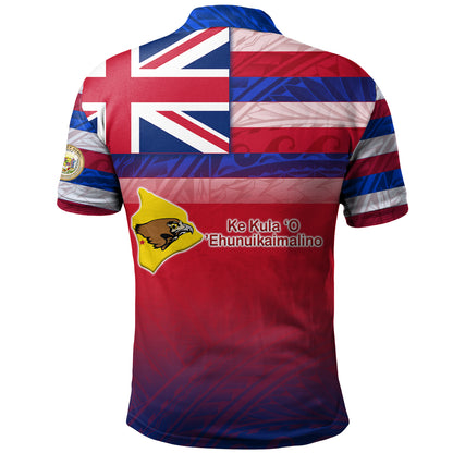 Hawaii Ke Kula o Ehunuikaimalino High School Polo Shirt Flag Color With Traditional Patterns