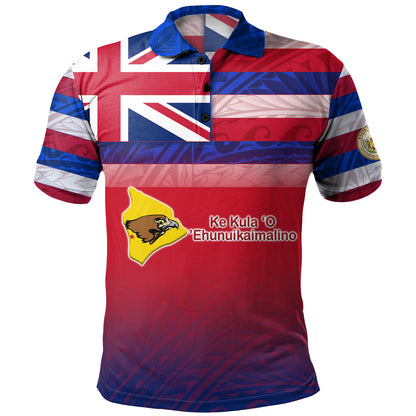 Hawaii Ke Kula o Ehunuikaimalino High School Polo Shirt Flag Color With Traditional Patterns