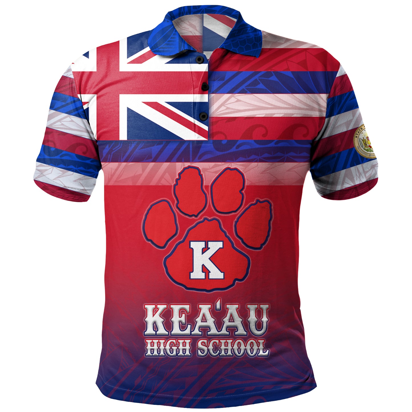 Hawaii Keaau High School Polo Shirt Flag Color With Traditional Patterns