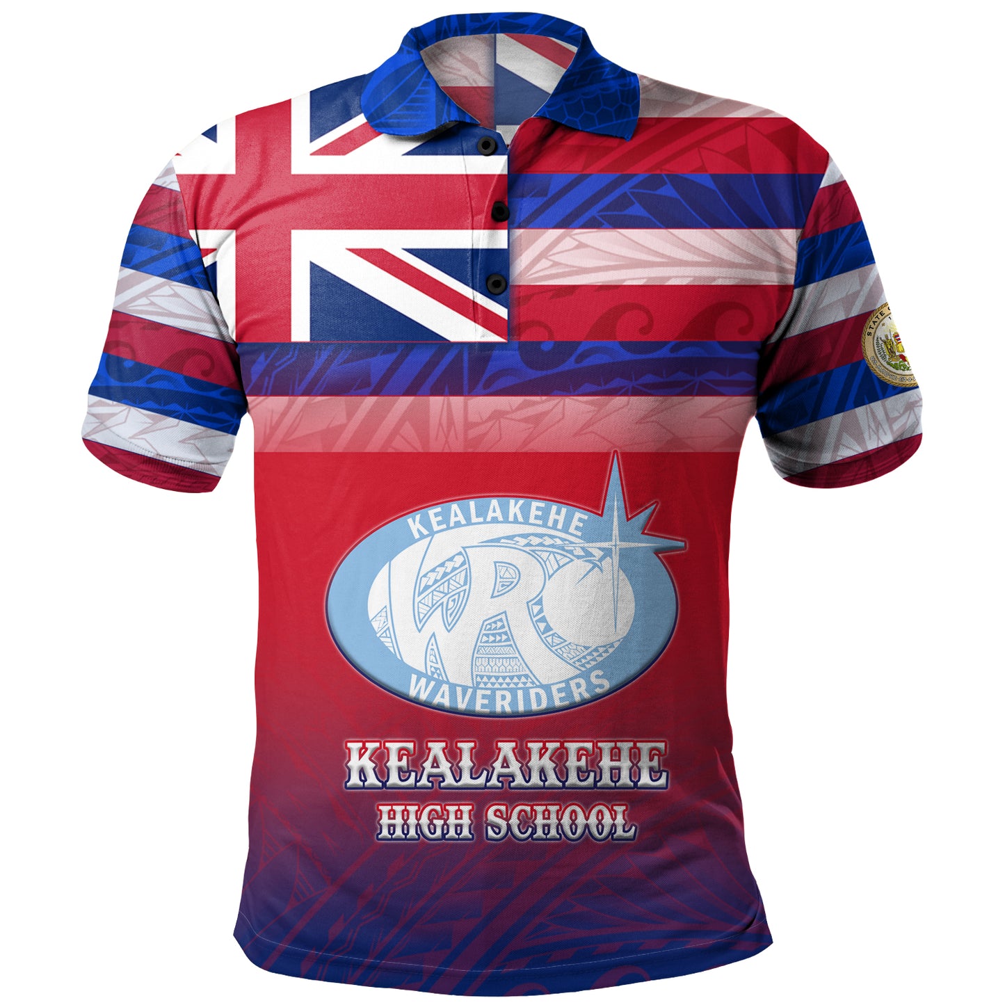 Hawaii Kealakehe High School Polo Shirt Flag Color With Traditional Patterns
