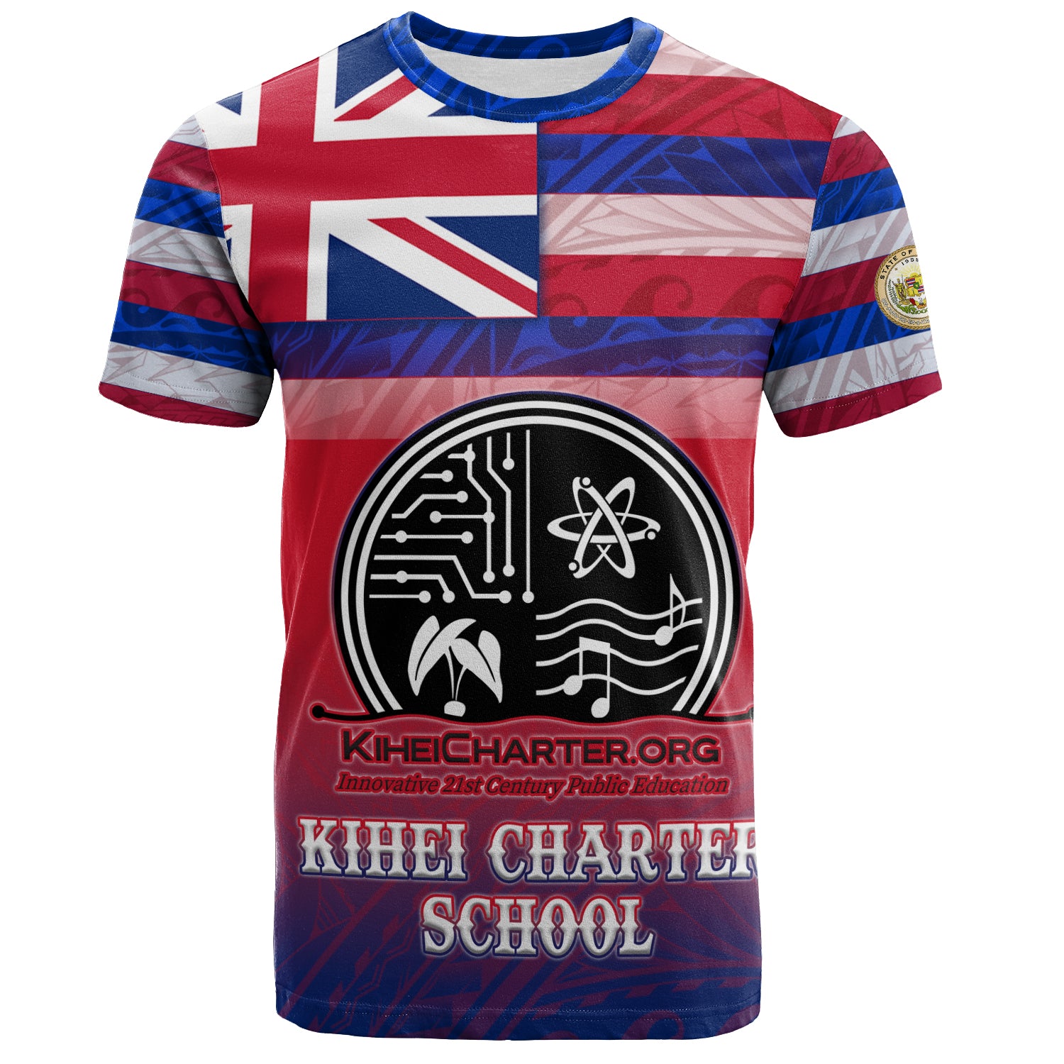 Hawaii Kihei Charter School T-Shirt Flag Color With Traditional Patterns