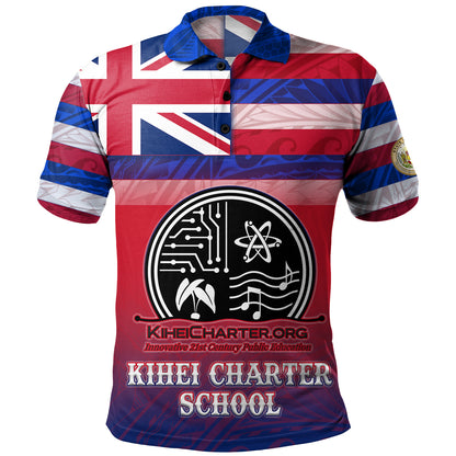 Hawaii Kihei Charter School Polo Shirt Flag Color With Traditional Patterns