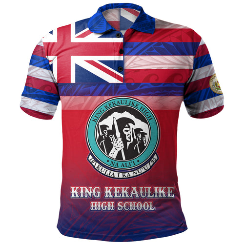 Hawaii King Kekaulike High School Polo Shirt Flag Color With Traditional Patterns