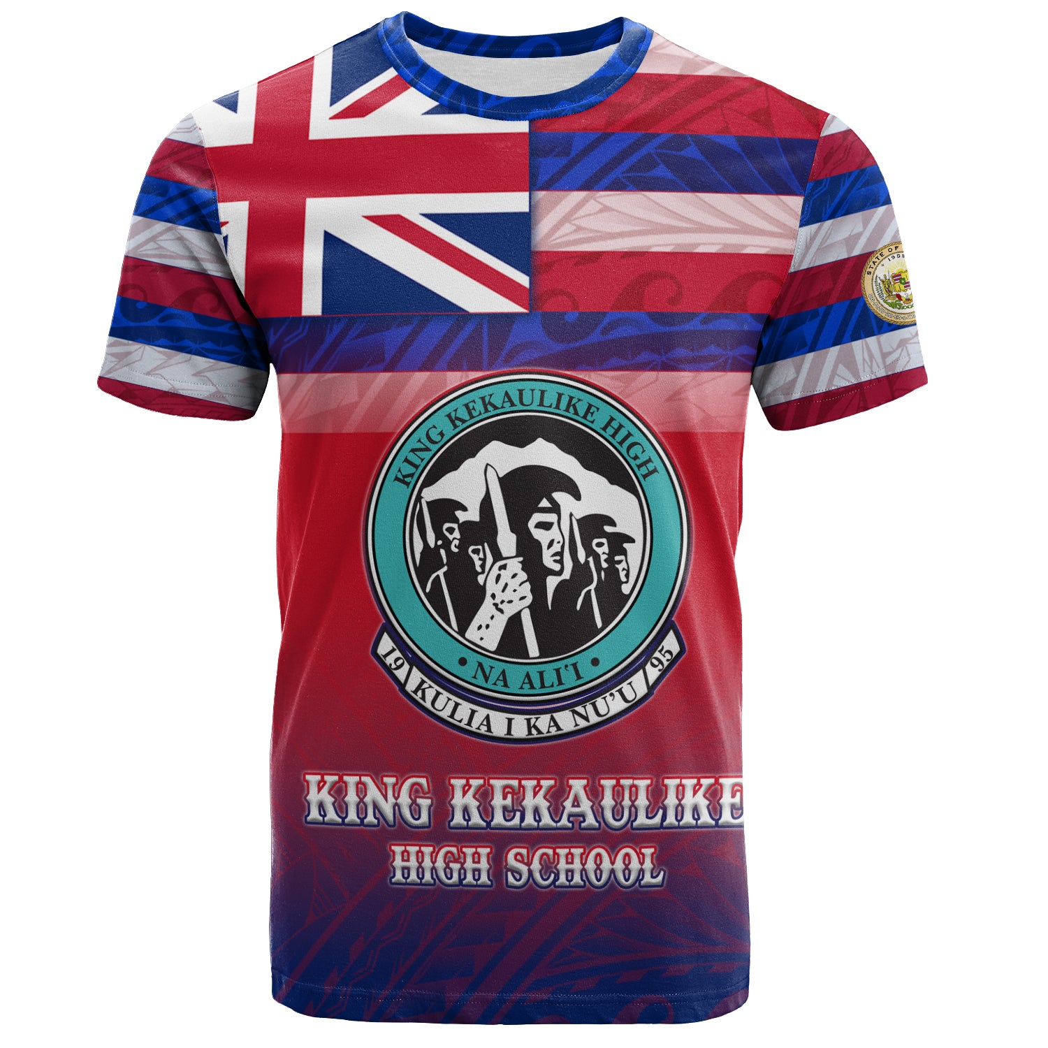 Hawaii King Kekaulike High School T-Shirt Flag Color With Traditional Patterns
