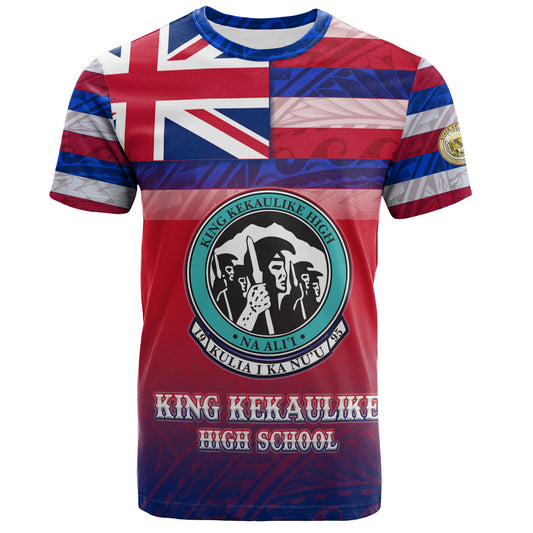 Hawaii King Kekaulike High School T-Shirt Flag Color With Traditional Patterns