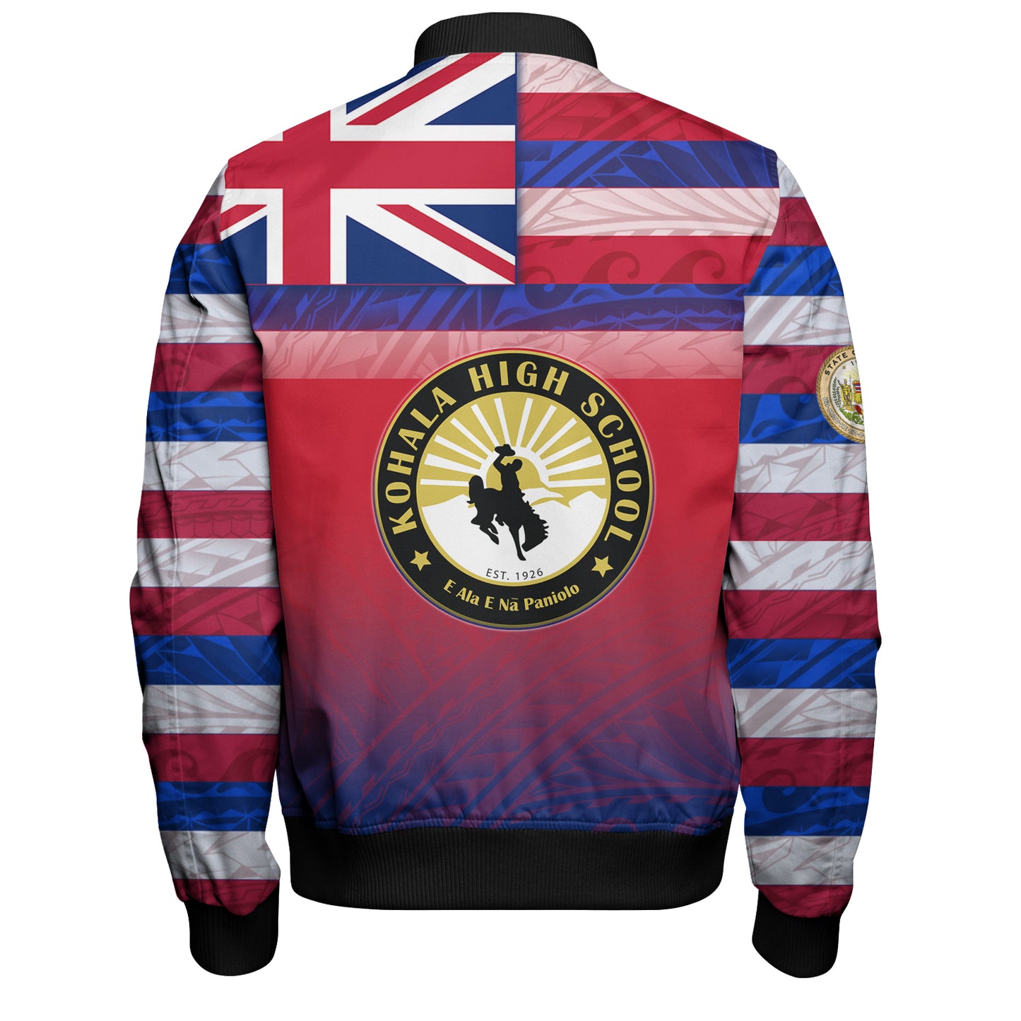 Hawaii Kohala High School Bomber Jacket Flag Color With Traditional Patterns
