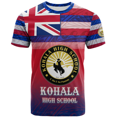 Hawaii Kohala High School T-Shirt Flag Color With Traditional Patterns