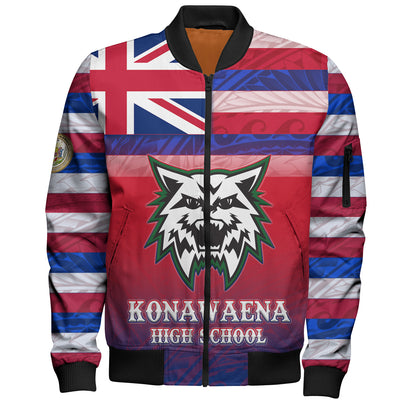 Hawaii Konawaena High School Bomber Jacket Flag Color With Traditional Patterns