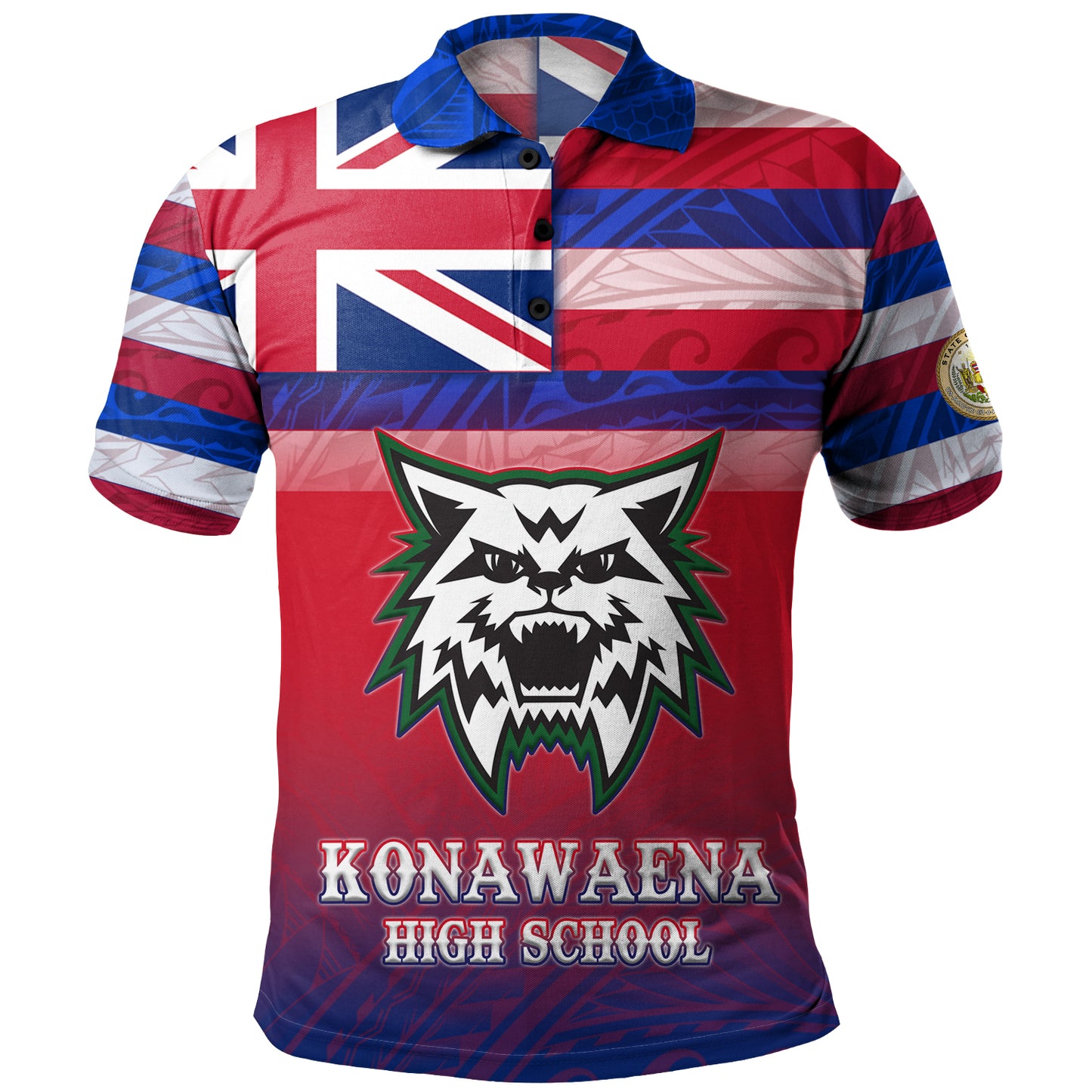 Hawaii Konawaena High School Polo Shirt Flag Color With Traditional Patterns