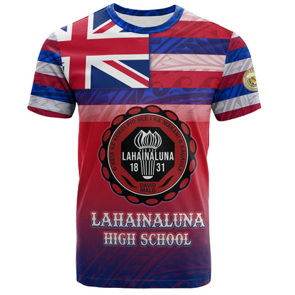 Hawaii Lahainaluna High School T-Shirt Flag Color With Traditional Patterns