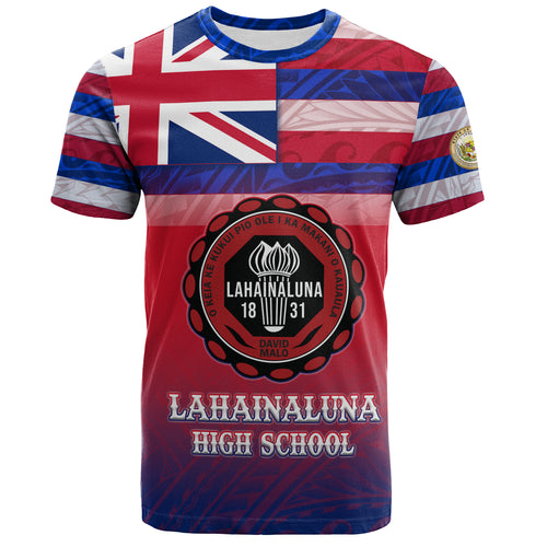 Hawaii Lahainaluna High School T-Shirt Flag Color With Traditional Patterns