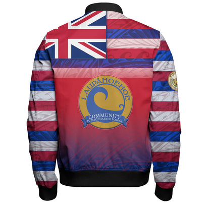 Hawaii LaupÄhoehoe Community Public Charter School Bomber Jacket Flag Color With Traditional Patterns