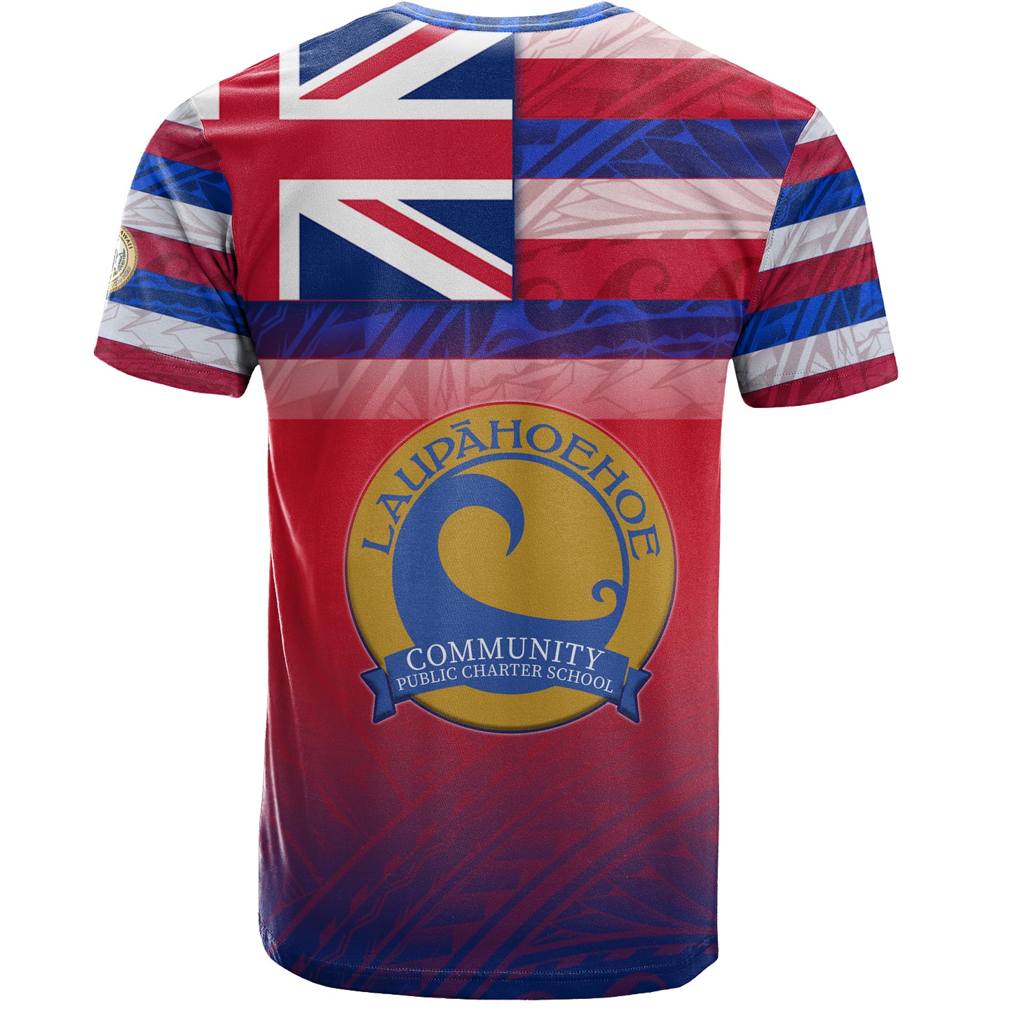 Hawaii LaupÄhoehoe Community Public Charter School T-Shirt Flag Color With Traditional Patterns