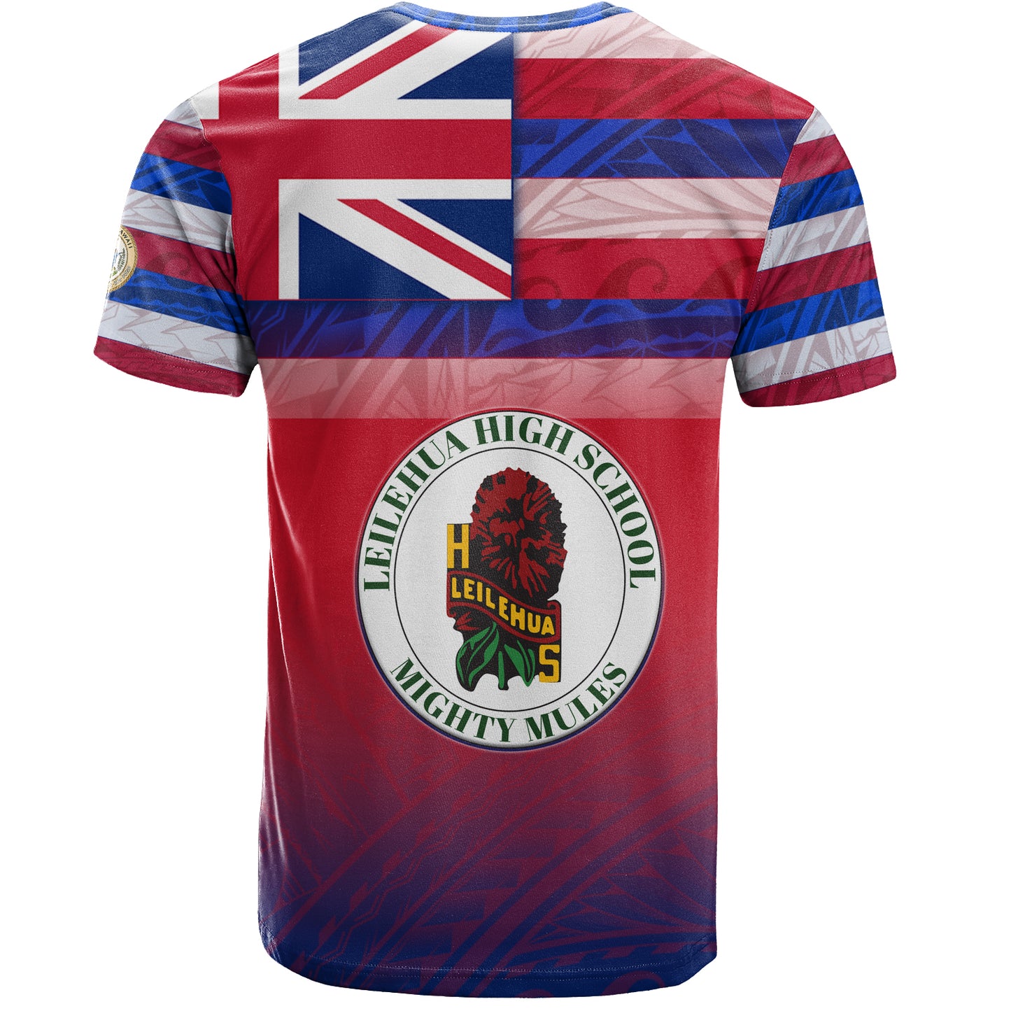 Hawaii Leilehua High School T-Shirt Flag Color With Traditional Patterns