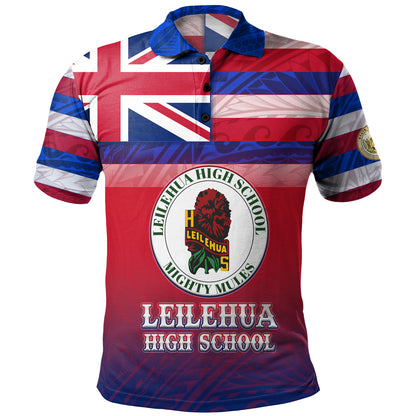 Hawaii Leilehua High School Polo Shirt Flag Color With Traditional Patterns