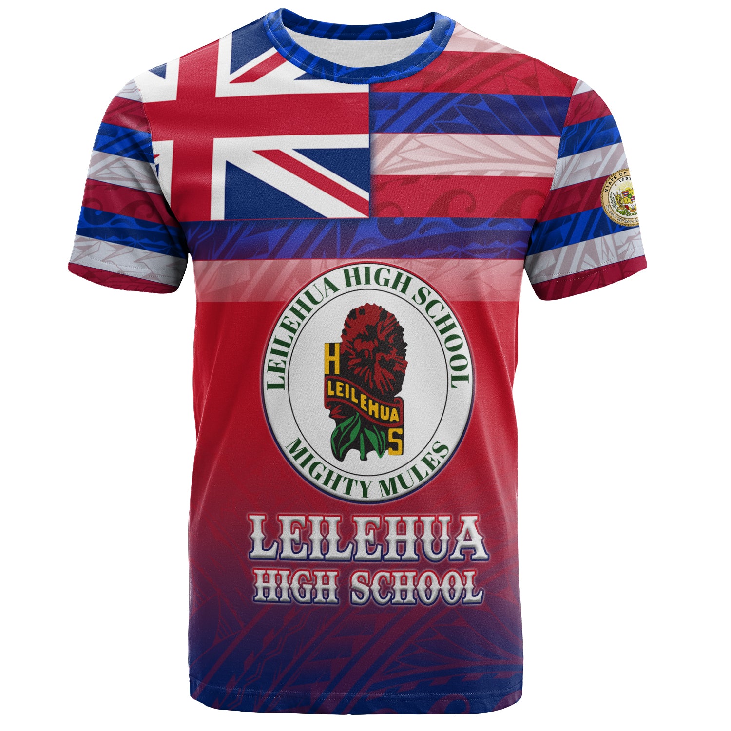 Hawaii Leilehua High School T-Shirt Flag Color With Traditional Patterns