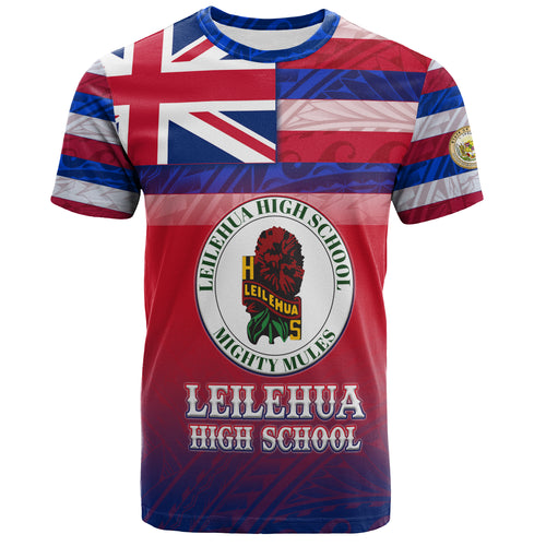 Hawaii Leilehua High School T-Shirt Flag Color With Traditional Patterns