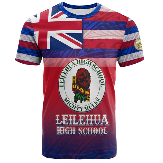 Hawaii Leilehua High School T-Shirt Flag Color With Traditional Patterns