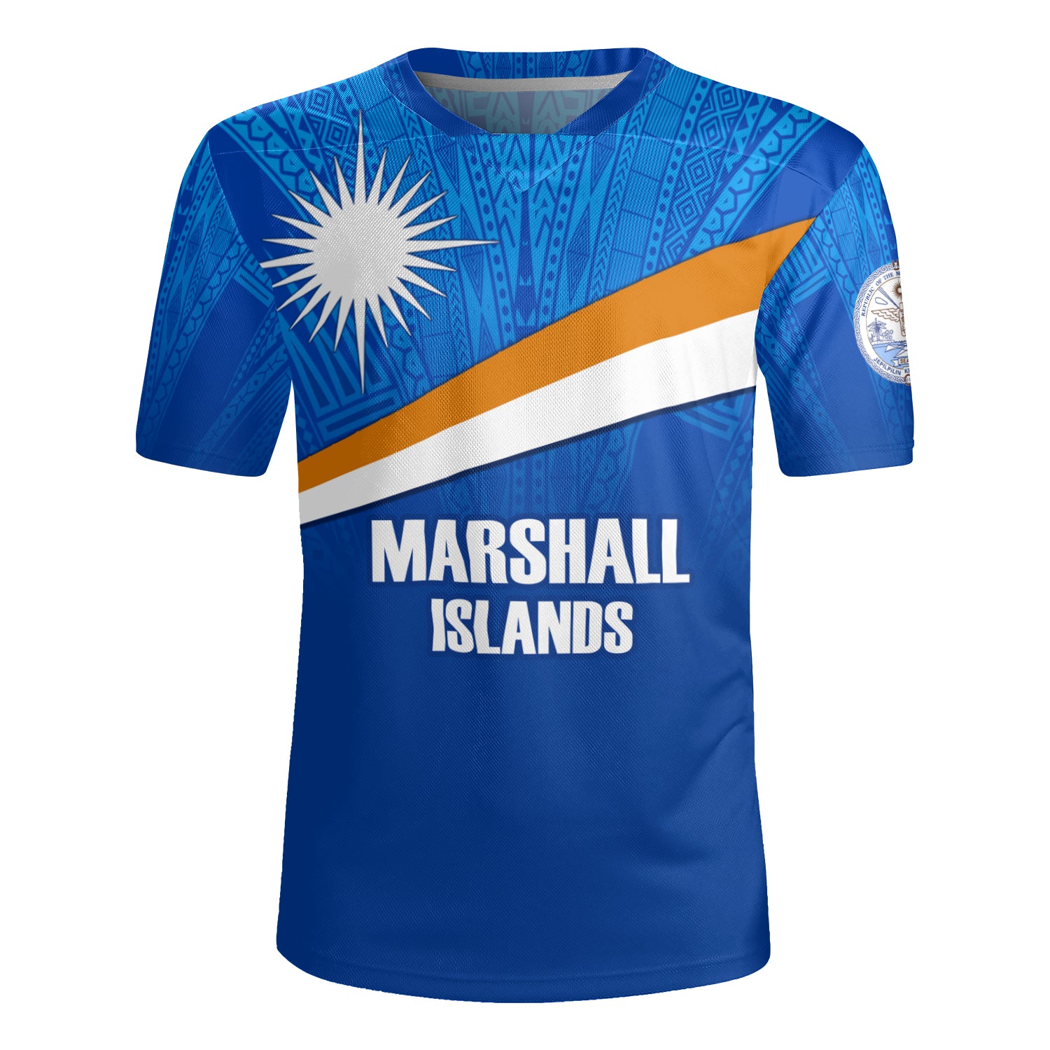 Marshall Islands Flag Color With Traditional Patterns Men's All Over Printing Rugby Jersey