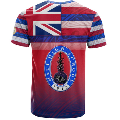Hawaii Maui High School T-Shirt Flag Color With Traditional Patterns