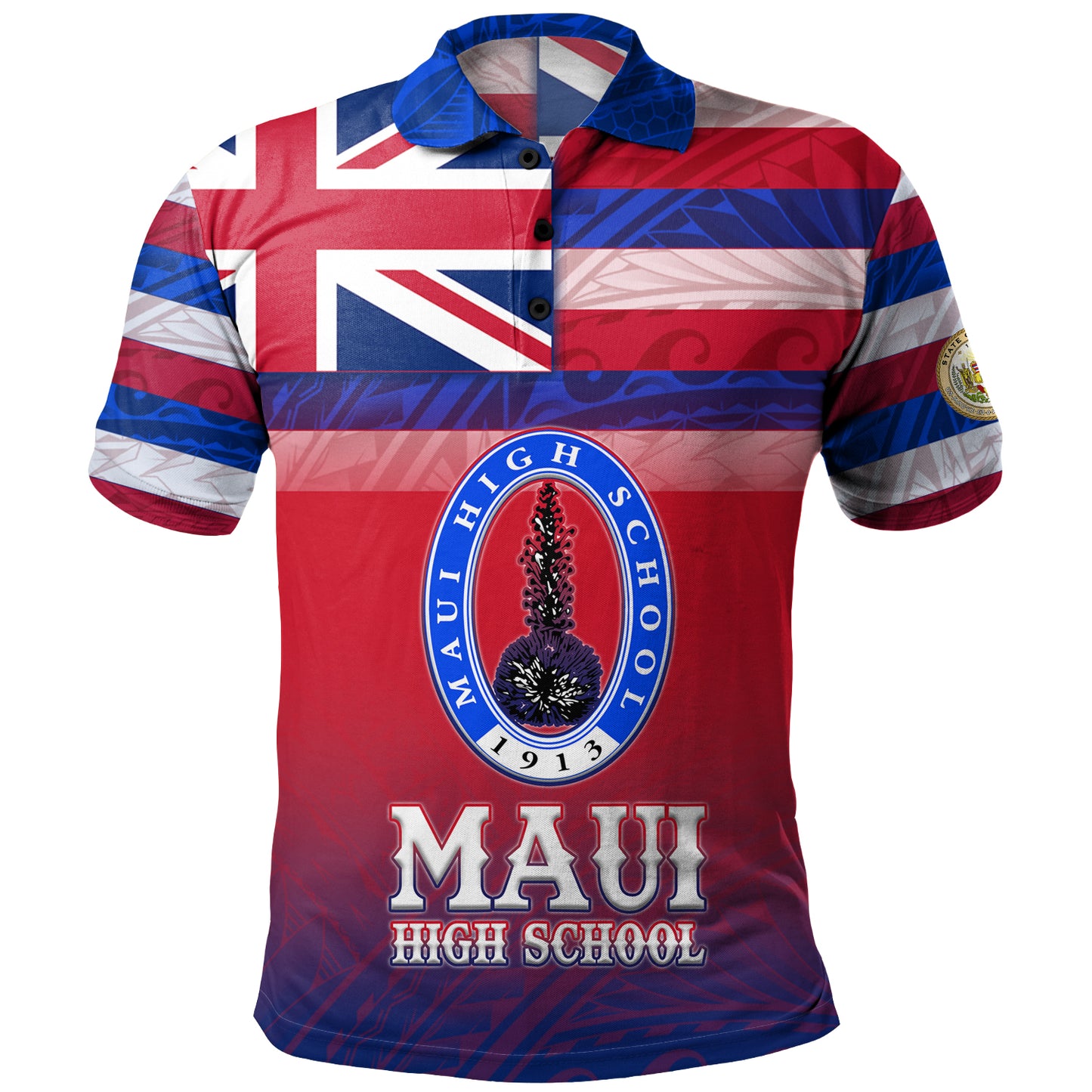 Hawaii Maui High School Polo Shirt Flag Color With Traditional Patterns