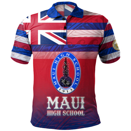 Hawaii Maui High School Polo Shirt Flag Color With Traditional Patterns