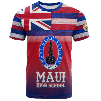 Hawaii Maui High School T-Shirt Flag Color With Traditional Patterns
