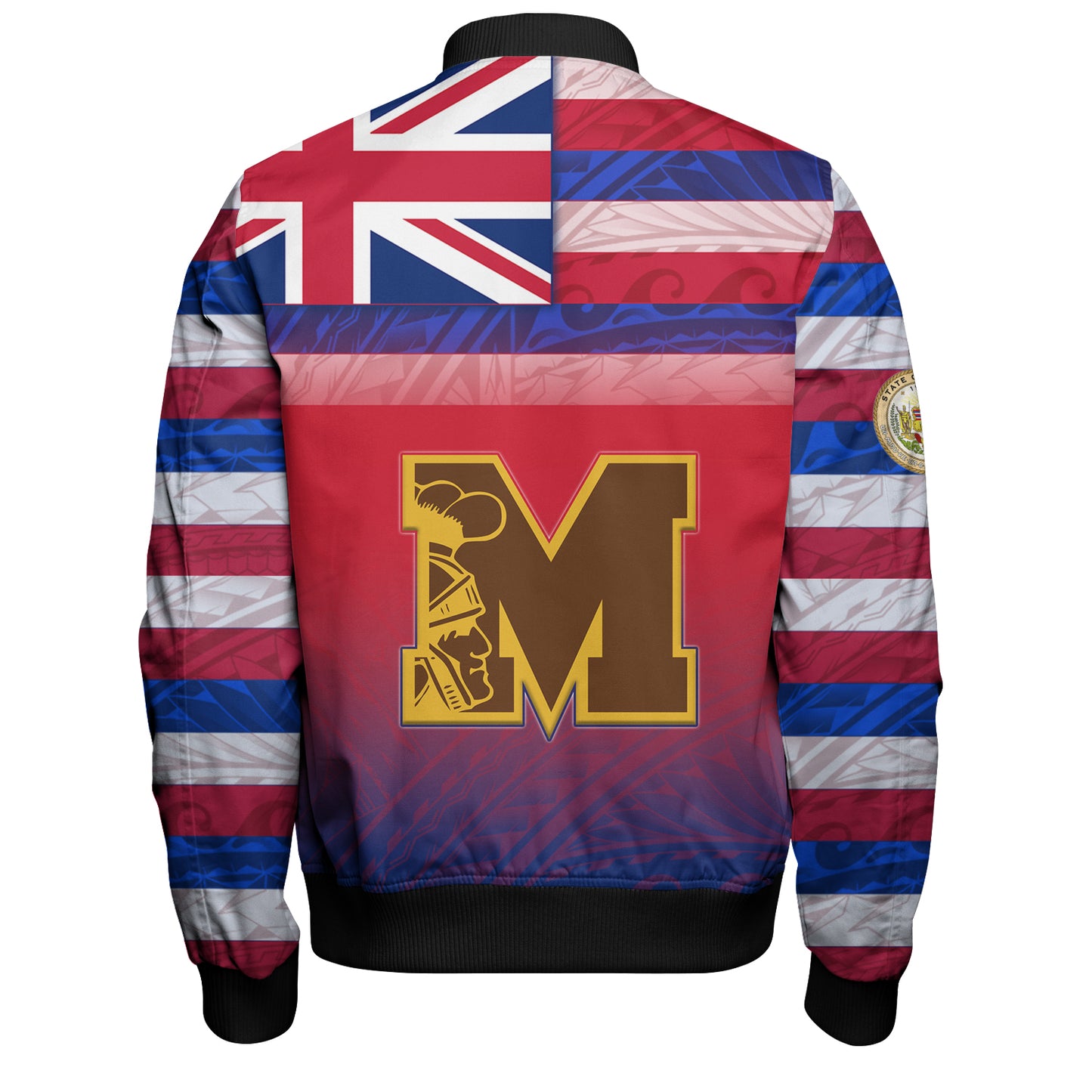 Hawaii Mililani High School Bomber Jacket Flag Color With Traditional Patterns