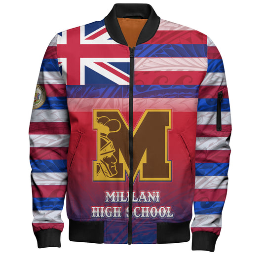Hawaii Mililani High School Bomber Jacket Flag Color With Traditional Patterns