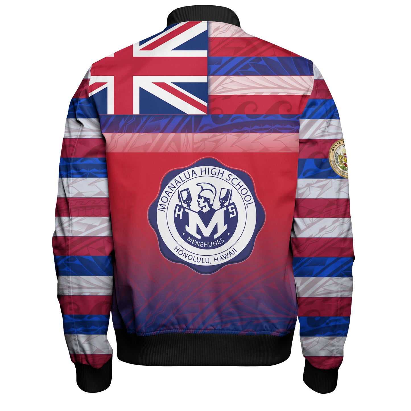 Hawaii Moanalua High School Bomber Jacket Flag Color With Traditional Patterns