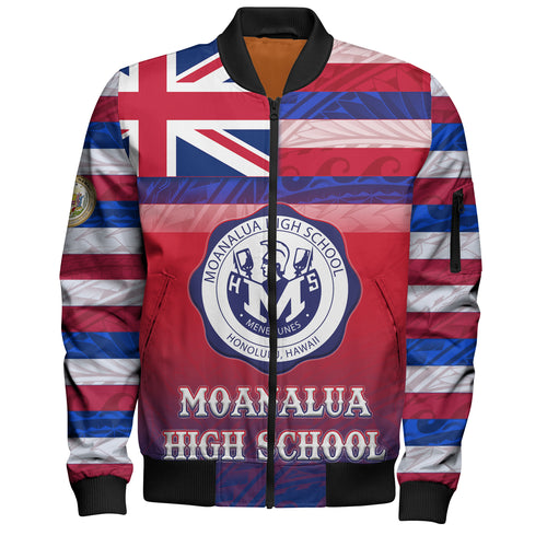Hawaii Moanalua High School Bomber Jacket Flag Color With Traditional Patterns