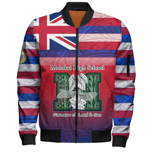 Hawaii Moloka'i High School Bomber Jacket Flag Color With Traditional Patterns