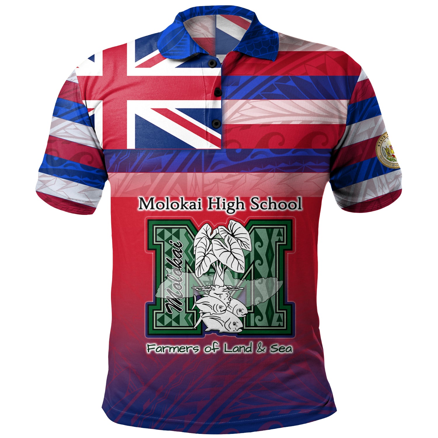 Hawaii Moloka'i High School Polo Shirt Flag Color With Traditional Patterns