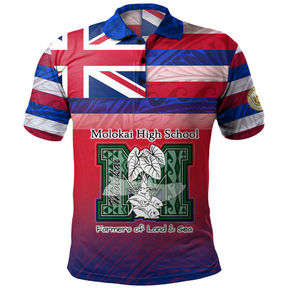 Hawaii Moloka'i High School Polo Shirt Flag Color With Traditional Patterns