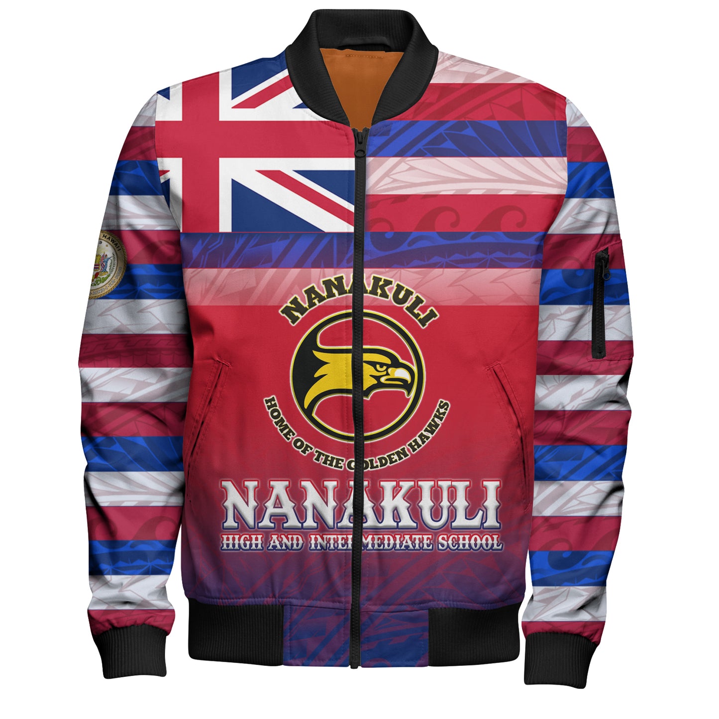 Hawaii Nanakuli High and Intermediate School Bomber Jacket Flag Color With Traditional Patterns