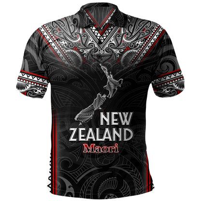 New Zealand Polo Shirt Maori Patterns With Map Silver Fern