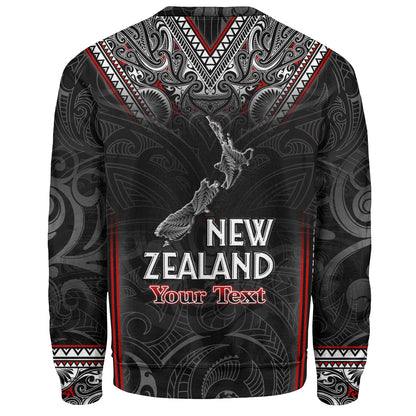New Zealand Sweatshirt Maori Patterns With Map Silver Fern