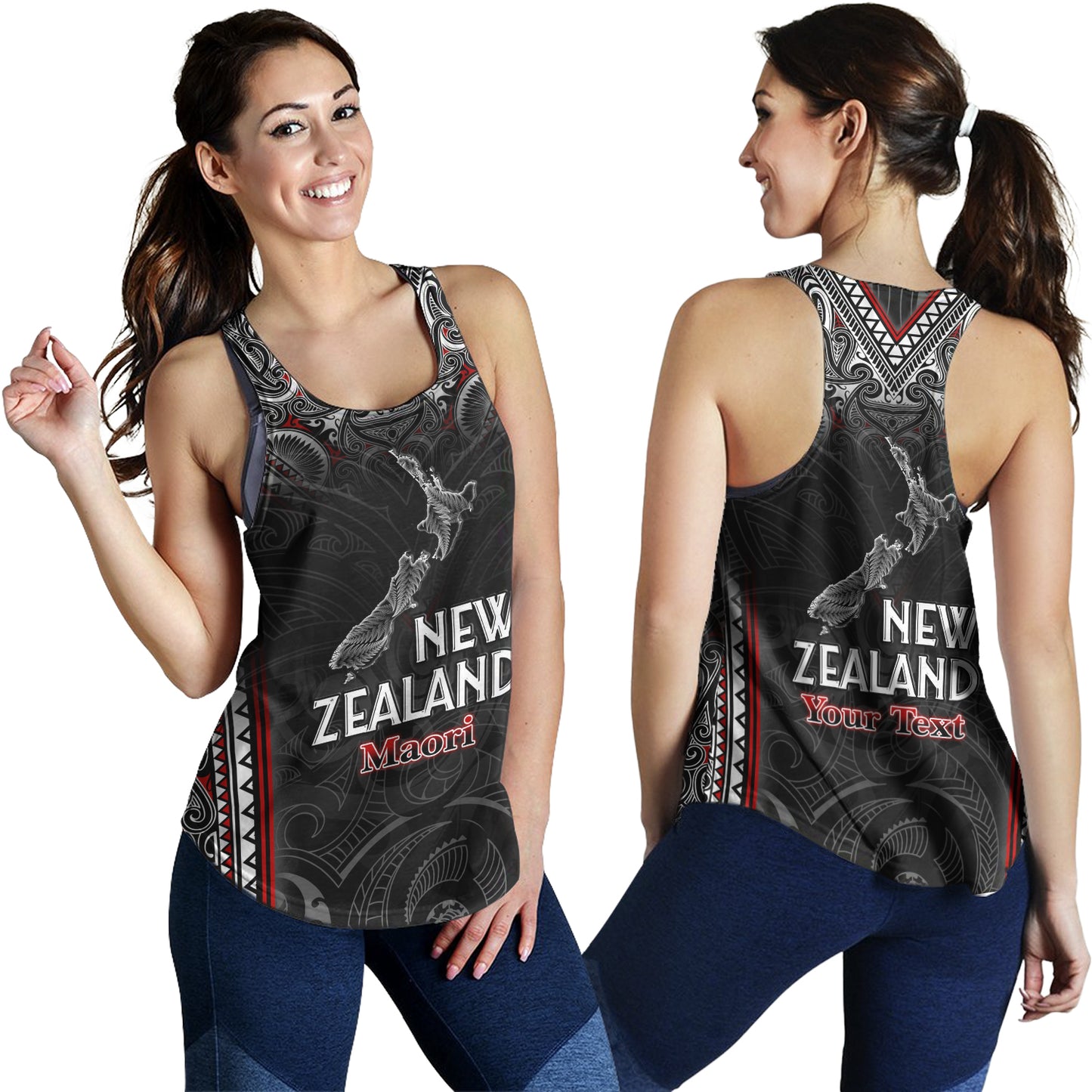 New Zealand Women Tank Maori Patterns With Map Silver Fern