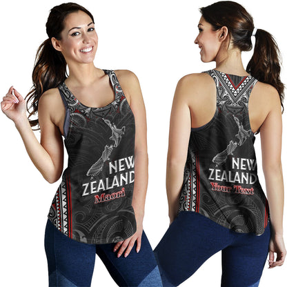 New Zealand Women Tank Maori Patterns With Map Silver Fern