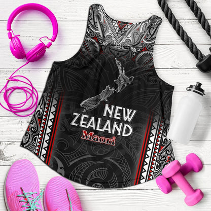 New Zealand Women Tank Maori Patterns With Map Silver Fern