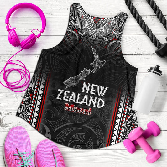 New Zealand Women Tank Maori Patterns With Map Silver Fern