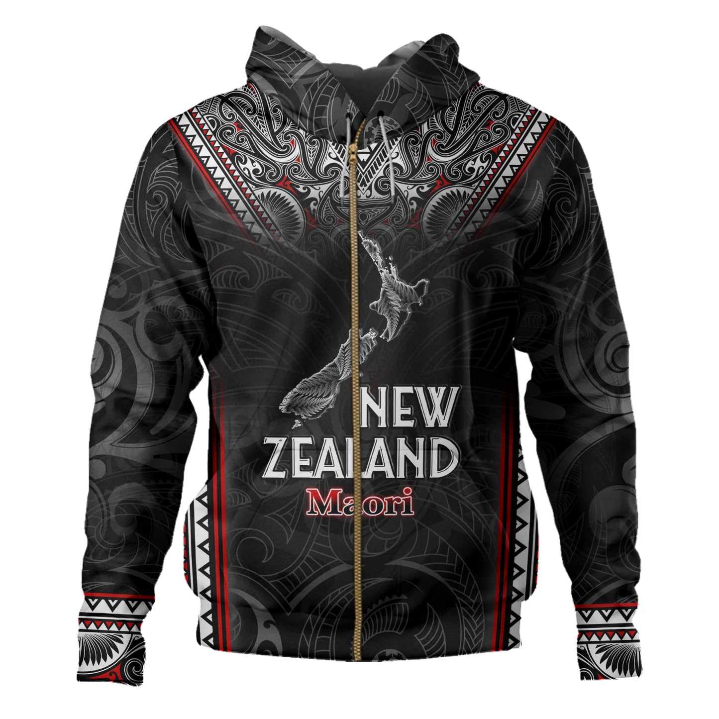 New Zealand Hoodie Maori Patterns With Map Silver Fern
