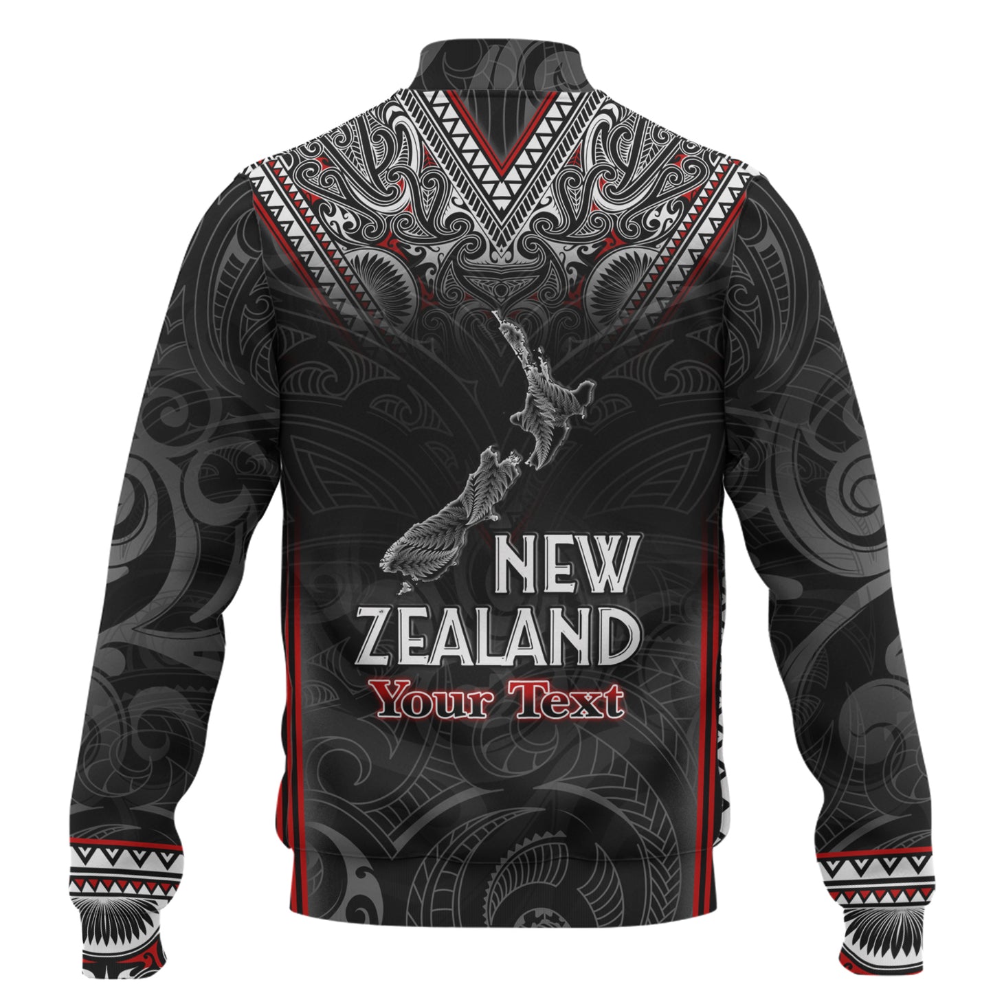 New Zealand Baseball Jacket Maori Patterns With Map Silver Fern