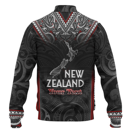 New Zealand Baseball Jacket Maori Patterns With Map Silver Fern