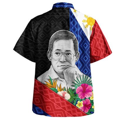 Philippines Filipinos Hawaiian Shirt Ninoy Aquino With Tropical Flowers