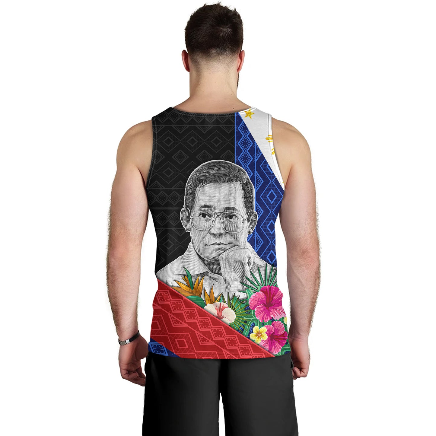 Philippines Filipinos Tank Top Ninoy Aquino With Tropical Flowers
