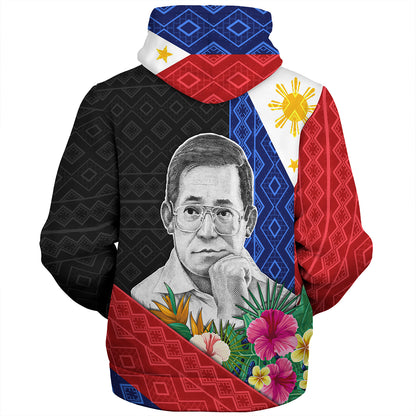 Philippines Filipinos Sherpa Hoodie Ninoy Aquino With Tropical Flowers